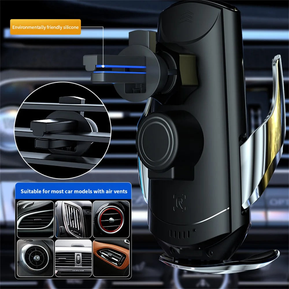 حامل هاتف للسيارة مع شاحن لاسلكي ذكي – دوران 360° ومستشعر تلقائي / Support de Téléphone Voiture avec Chargeur Sans Fil Intelligent – Rotation 360°