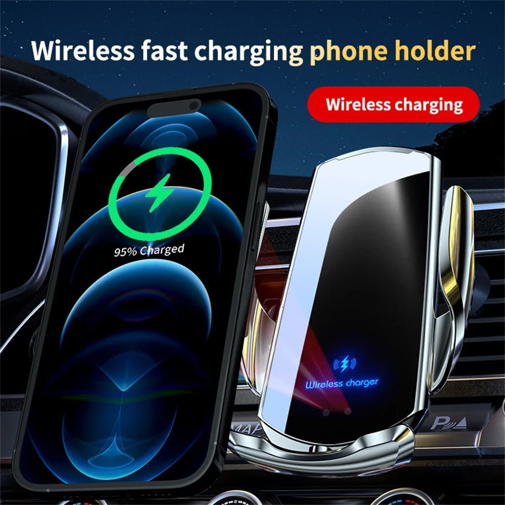 حامل هاتف للسيارة مع شاحن لاسلكي ذكي – دوران 360° ومستشعر تلقائي / Support de Téléphone Voiture avec Chargeur Sans Fil Intelligent – Rotation 360°