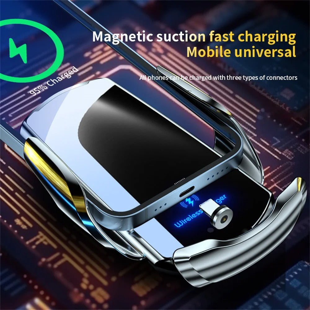 حامل هاتف للسيارة مع شاحن لاسلكي ذكي – دوران 360° ومستشعر تلقائي / Support de Téléphone Voiture avec Chargeur Sans Fil Intelligent – Rotation 360°